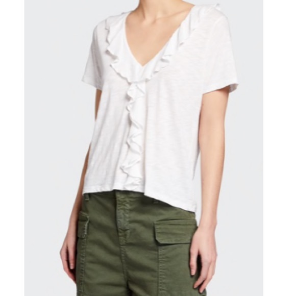 Veronica Beard Tops - Veronica Beard White Ruffle Pima Cotton T- Shirt M